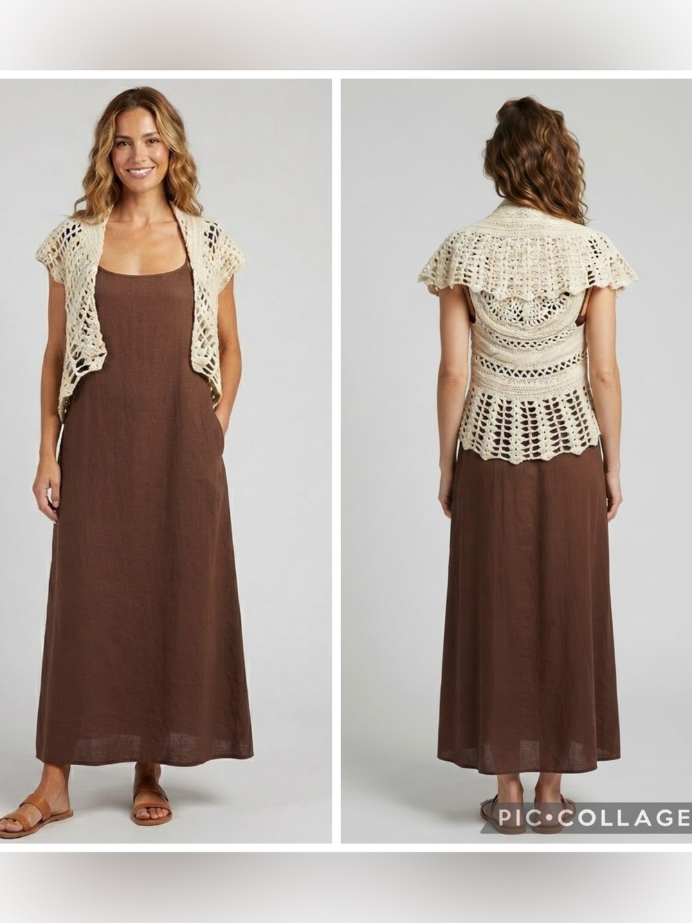 Chaudry KC Open-Front Crochet Short-Sleeve Sweater Cardigan — Cream